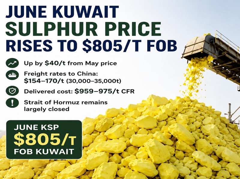 KPC uit Koeweit verhoogt de FOB-aanbiedingsprijs voor zwavel in juni tot $805 per ton